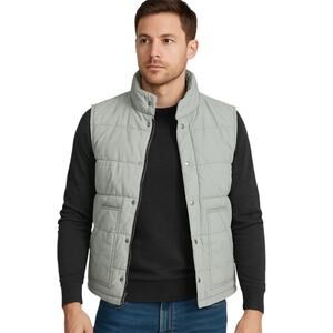 Vintage Flannel Plaid Lined Grey Puffer Vest Full Zip Stranger Things Style M-L